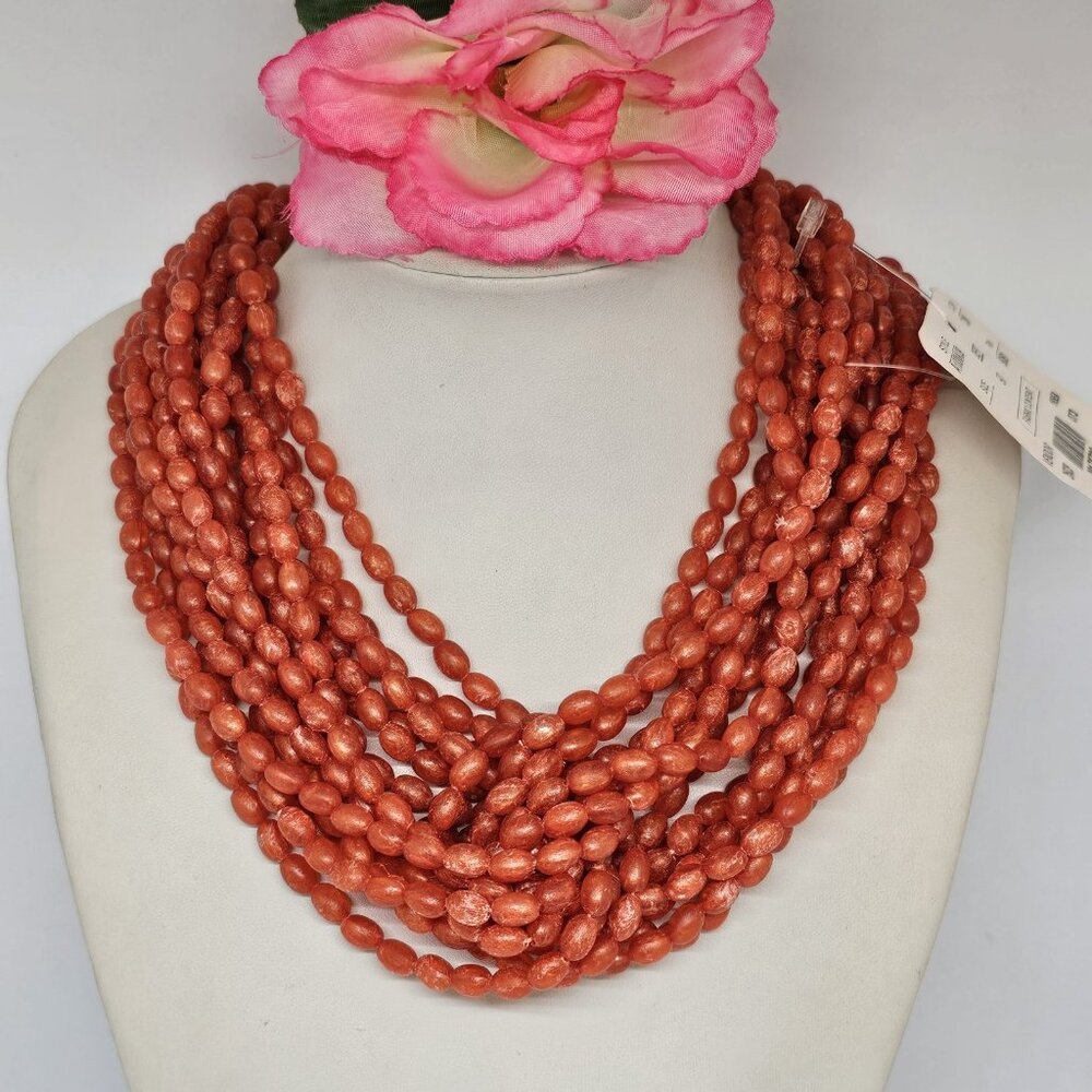 Doncaster Multi-Strand Coral Red Beaded Necklace - Picture 8 of 9